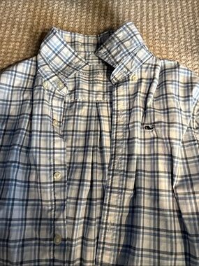 Vineyard Vines Light Blue and White Plaid Button-Down Shirt